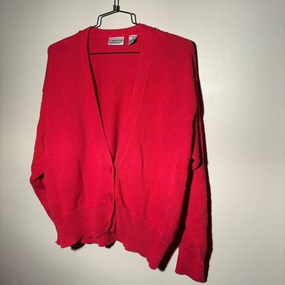 Vintage Essential Elements 100% Cotton Red Cardigan Sweater - Picture 1 of 7